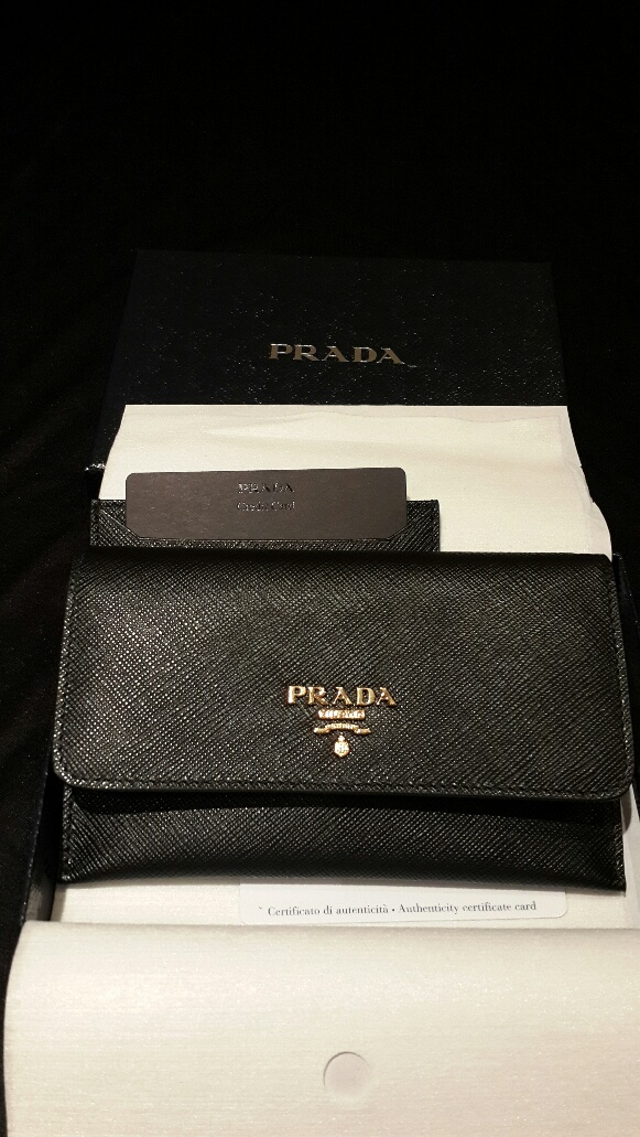 Prada Leather Card Holder Black in Saffiano Leather with Silver