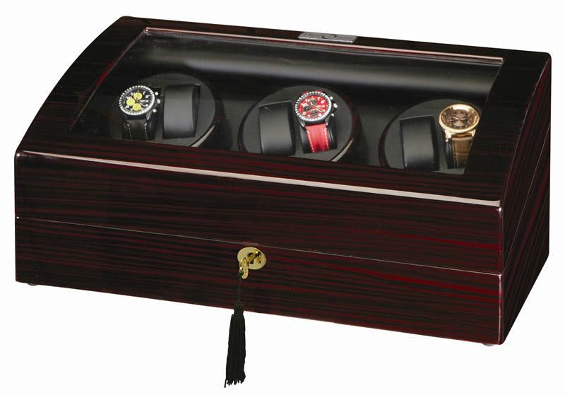 Diplomat Gothica Ebony Six Watch Winder with Black Leather Interior